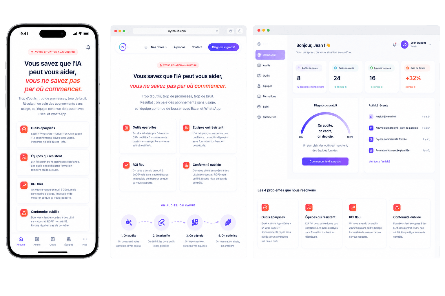 Évolution Nytha IA — du mobile au browser au dashboard : la même solution s'adapte à votre stack